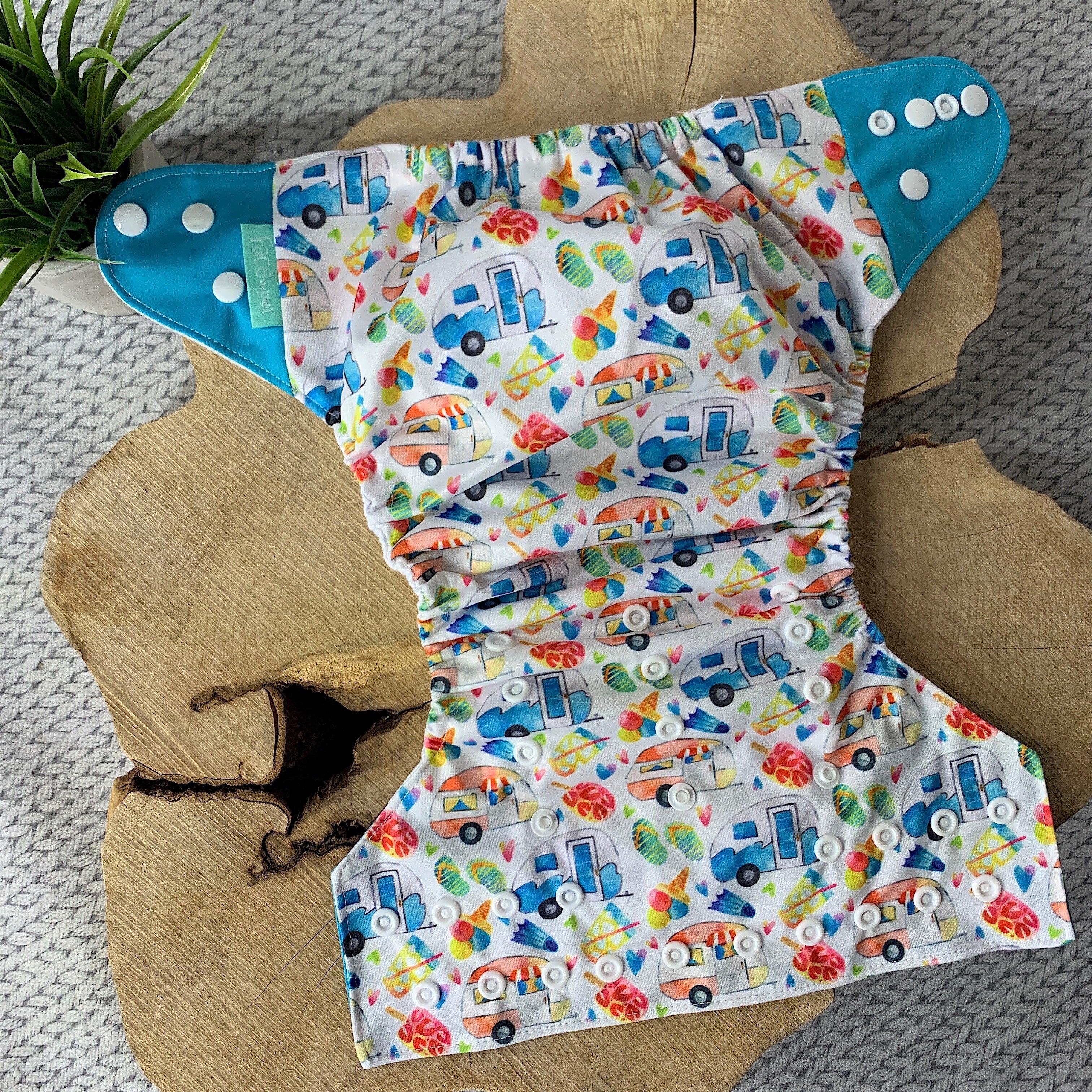 FACE DE PET | Couche lavable à poche | taille unique | Campeur bleu