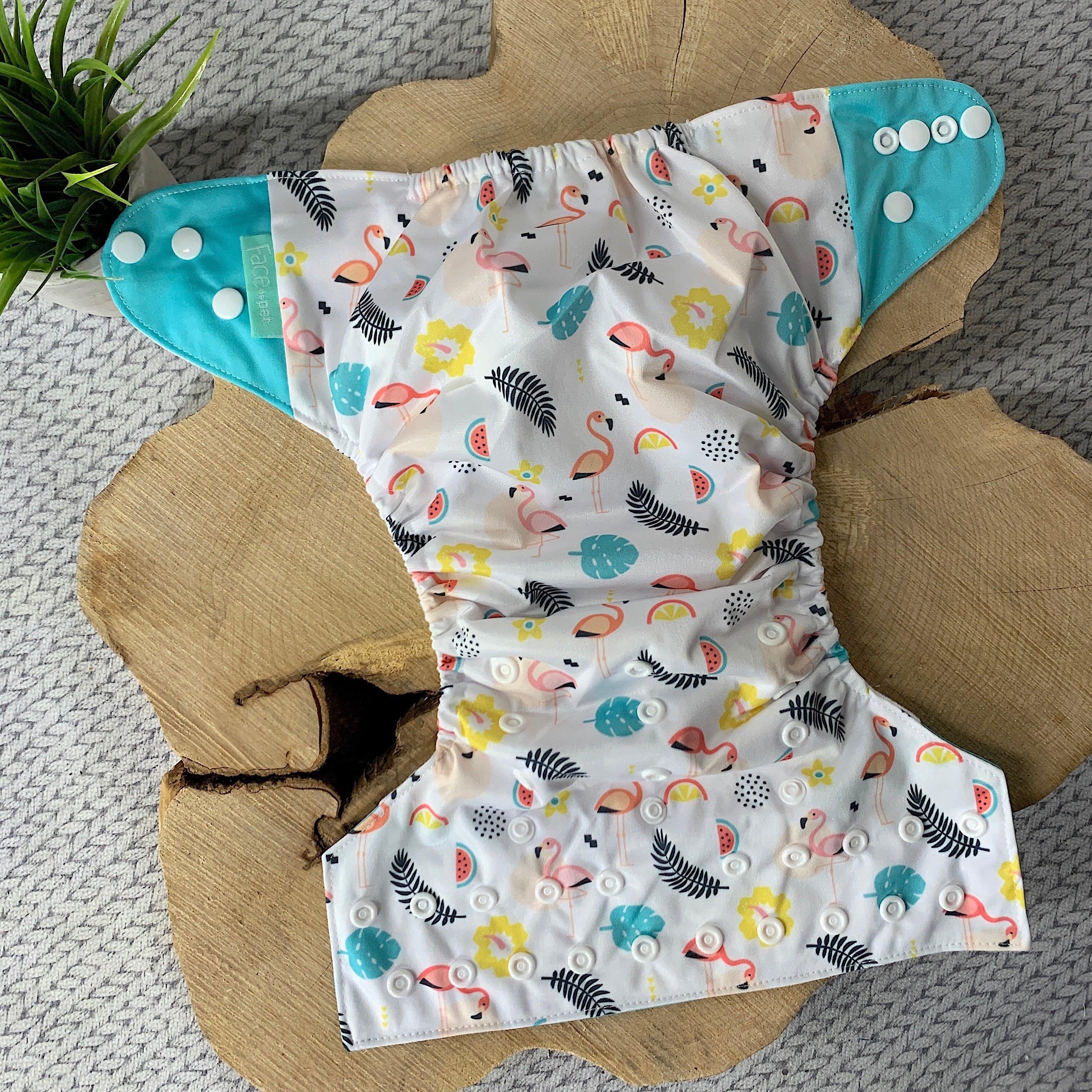 FACE DE PET | Couche lavable à poche | taille unique | Flamant et Fleur