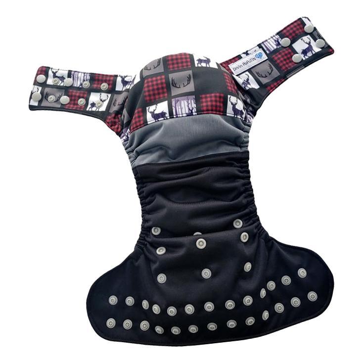 DIVIN POPOTIN | Couche lavable à poche | taille unique | Wrap | Chevreuil & carreaux