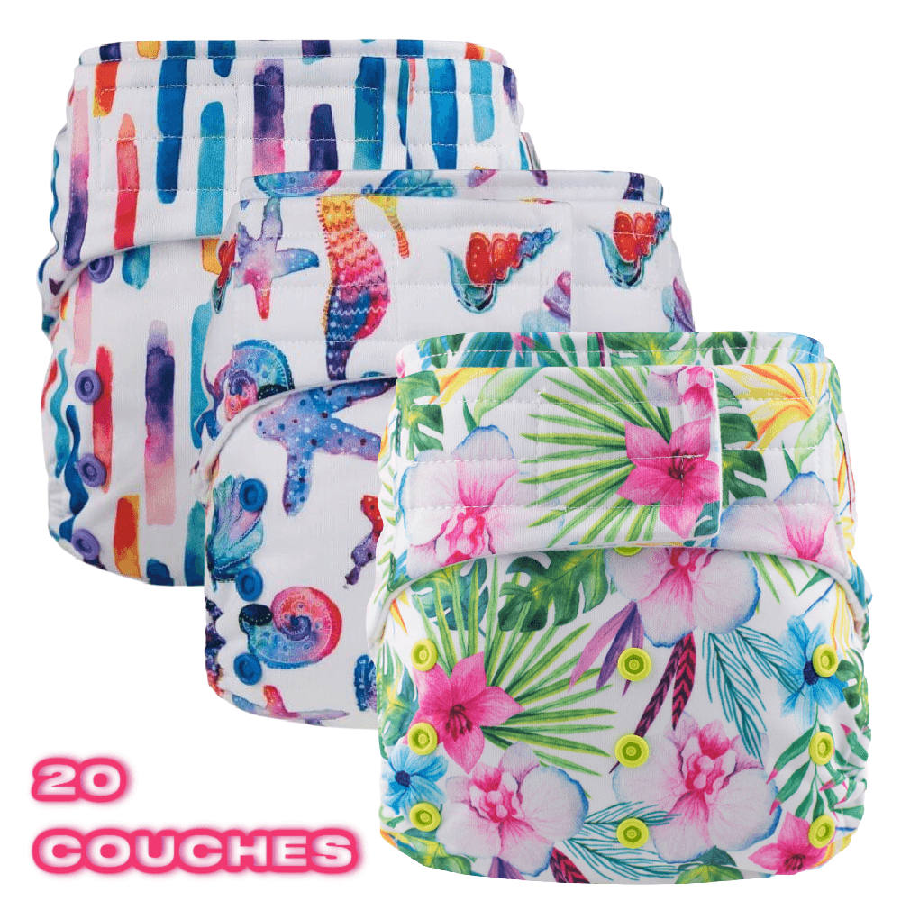 ELF | MEGA PROMO - ENSEMBLE DE DÉPART SURPRISE DE 20 COUCHES LAVABLES À POCHE OS | FILLE (VELCRO)