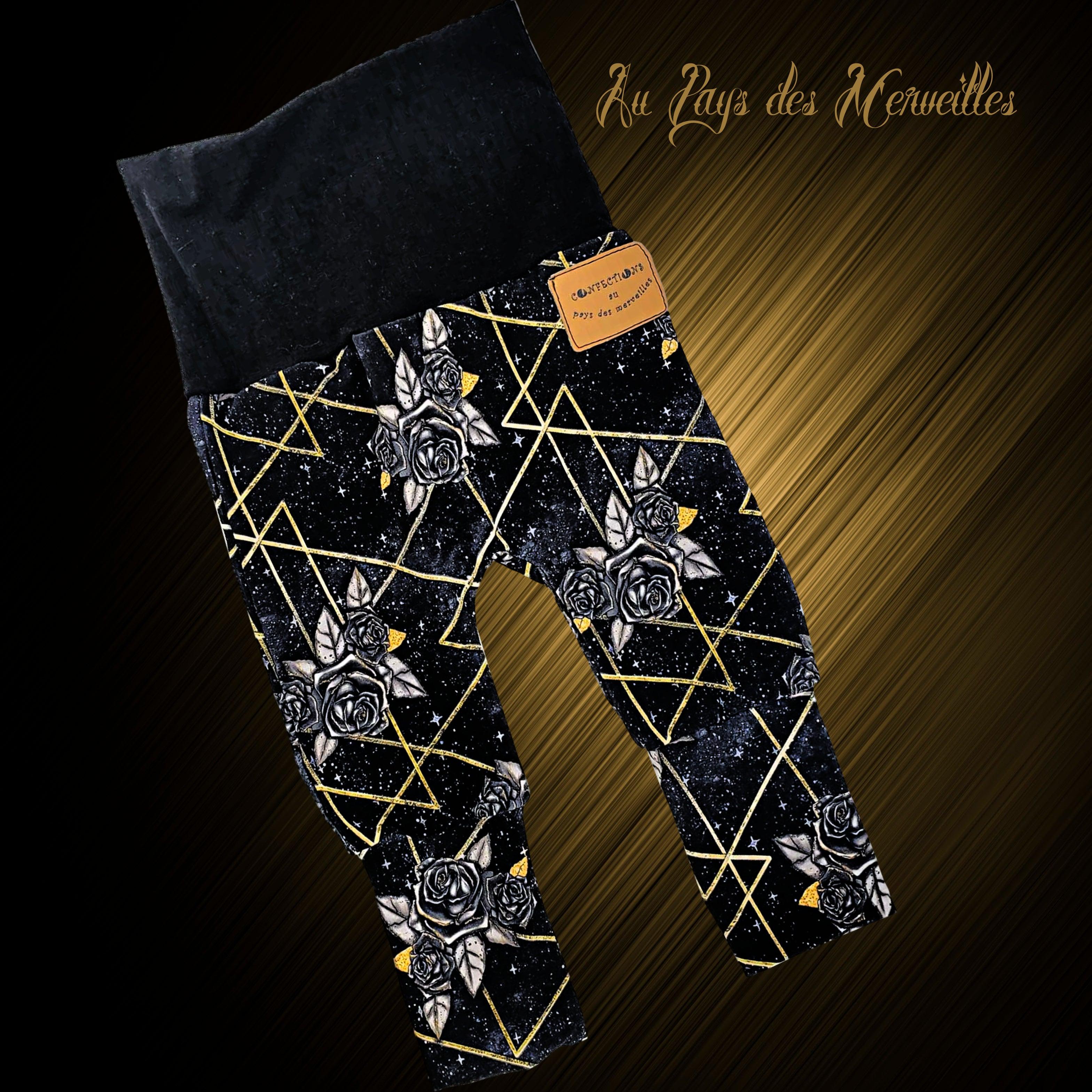 Au Pays des Merveilles | Pantalon évolutif droit | Fleuri noir et or