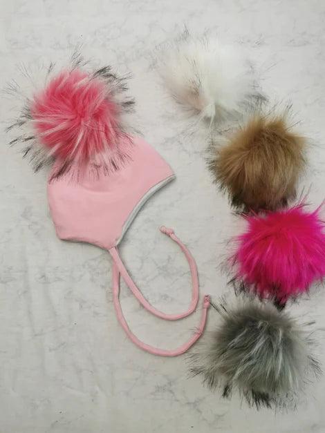 Creations M3 Tuque a cordons Rose pale pompon vendu separement