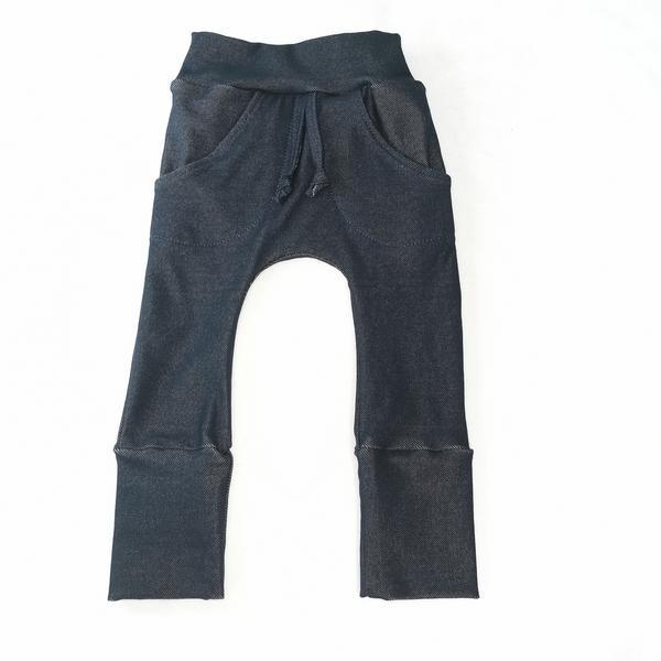M3 | Pantalon évolutif coupe droite taille élastique avec poches | Denim marine (0-12M) - Créations M3