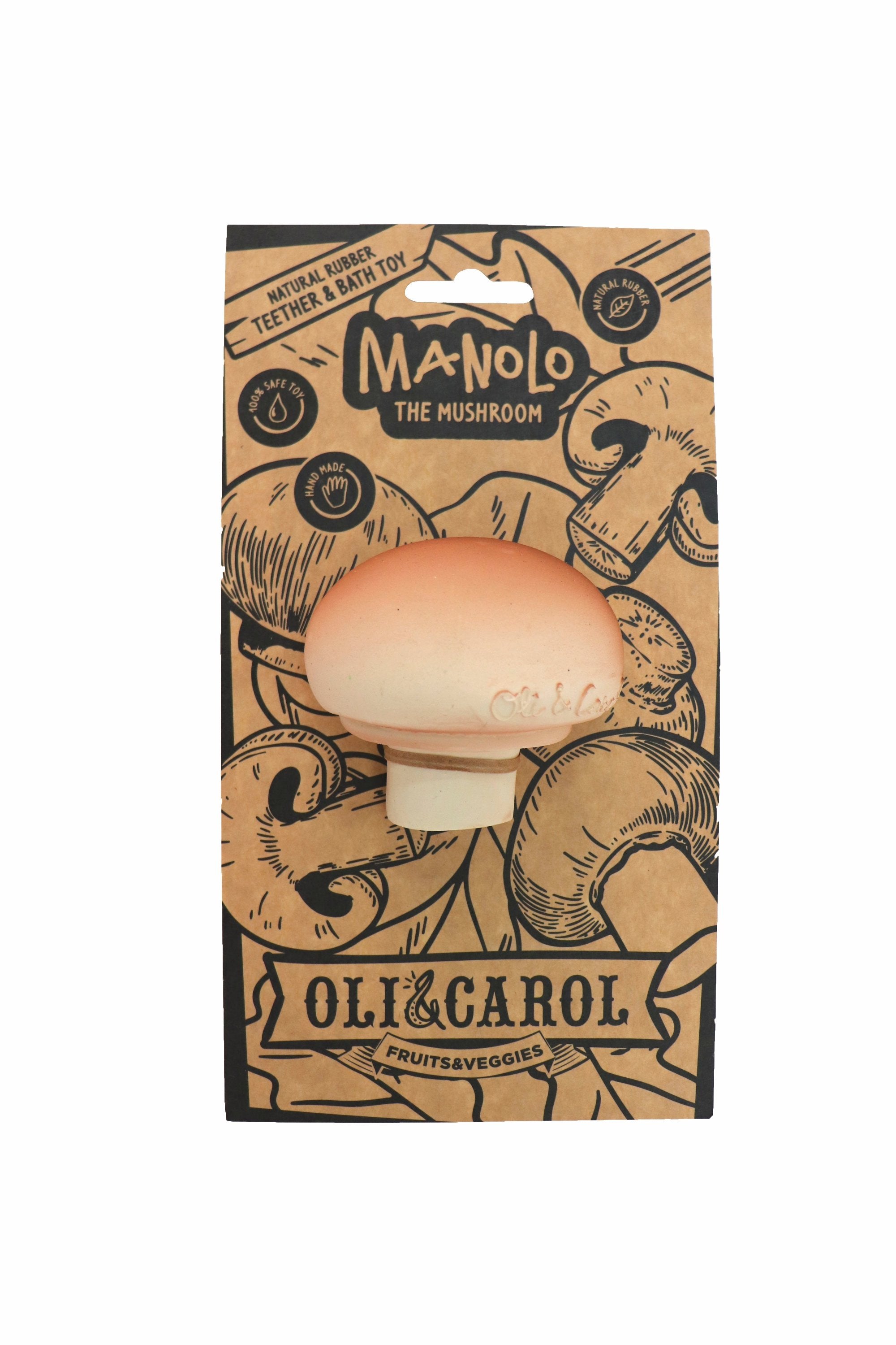 Oli & Carol | Jouet de caoutchouc 100% naturel | Fruits & Veggies | Manolo the Mushroom