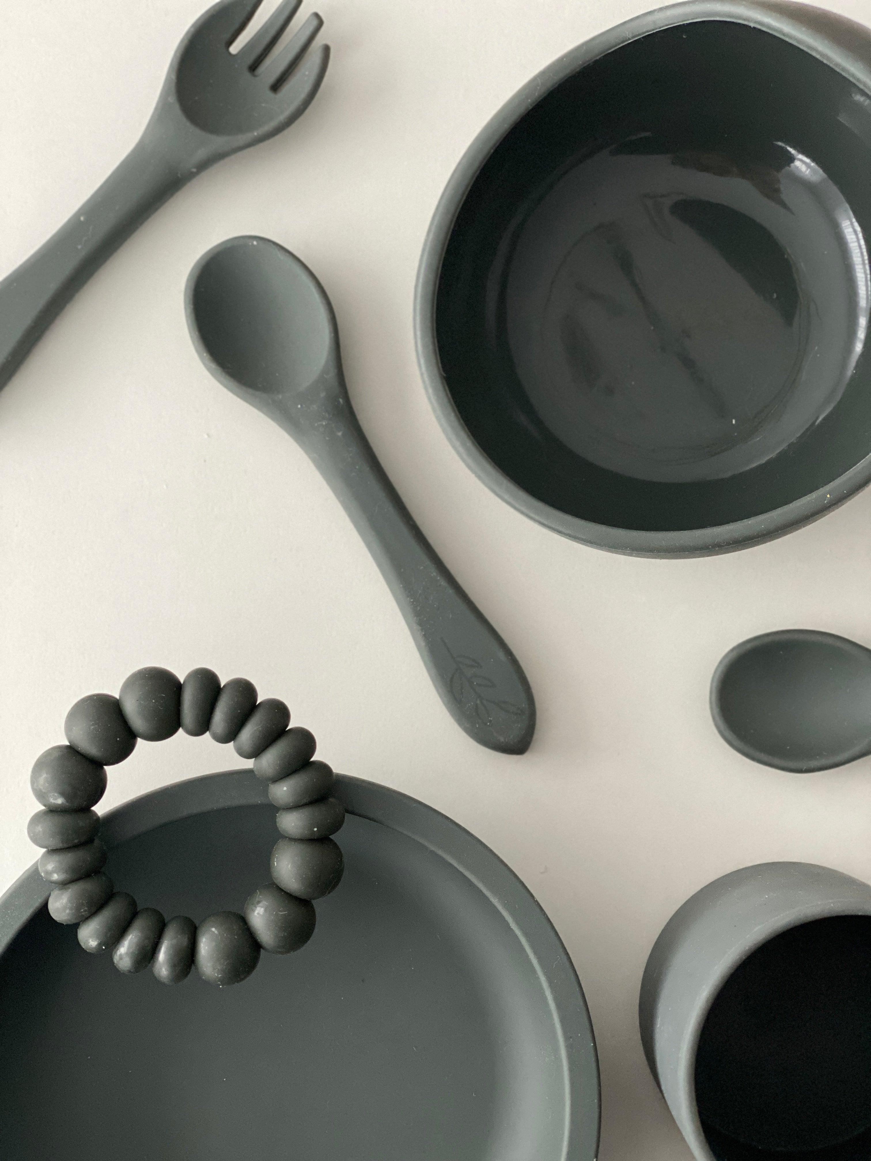 Pois&Moi | Bol en silicone et cuillère | Charcoal