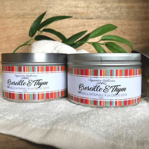 Saponnière Québécoise | Bougie artisanale de cire de soya | Groseille & Thym