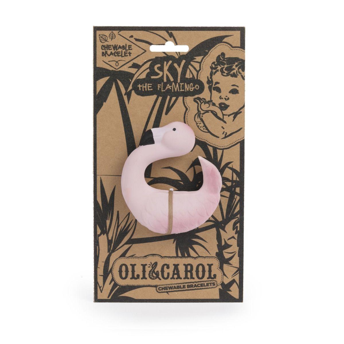 Oli & Carol | Jouet de caoutchouc 100% naturel | Bracelet | Sky the Flamingo
