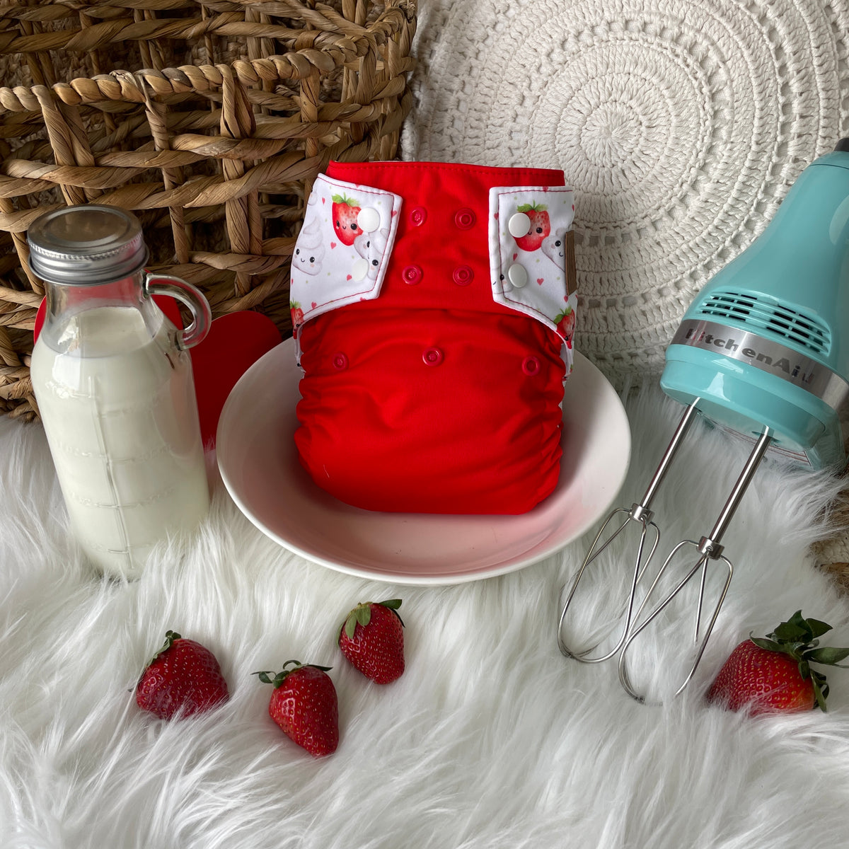 Les Confections Lili | Washable diaper | GRANDE taille | The love birds - Strawberry & Cream (wrap)