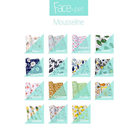 FACE DE PET | Couverture en mousseline (plusieurs motifs disponibles)