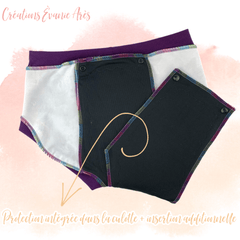 Créations Èvanie Arès | Culottes menstruelles intégrées de jour avec insertion additionnelle à boutons-pression (protection extrême) | SMALL