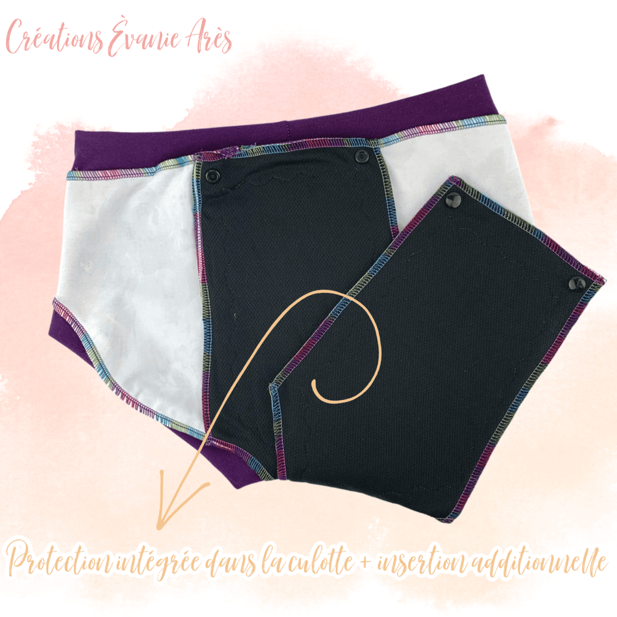Créations Évanie Arès | Menstrual Panties Extreme protection with  additional snap button insert