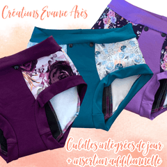 Créations Èvanie Arès | Culottes menstruelles intégrées de jour avec insertion additionnelle à boutons-pression (protection extrême) | SMALL