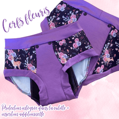 Créations Èvanie Arès | Culottes menstruelles intégrées de jour avec insertion additionnelle à boutons-pression (protection extrême) | SMALL