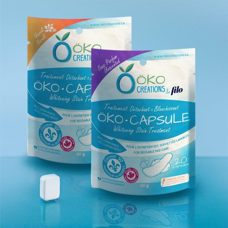 OKO | Traitement détachant & blanchissant pour serviettes hygéniques (sachet de 20 capsules) - Öko créations