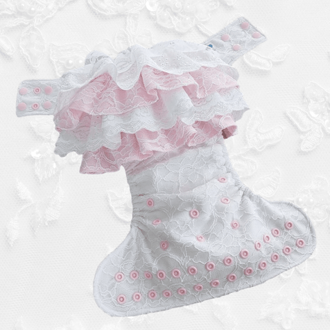 DIVIN POPOTIN | Couche lavable à poche à froufrou | Toute dentelle | Blanche