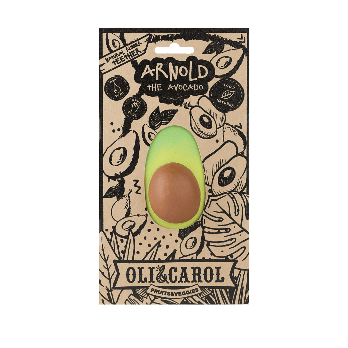 Oli & Carol | Jouet de caoutchouc 100% naturel | Fruits & Veggies | Arnold the Avocado - Oli & Carol