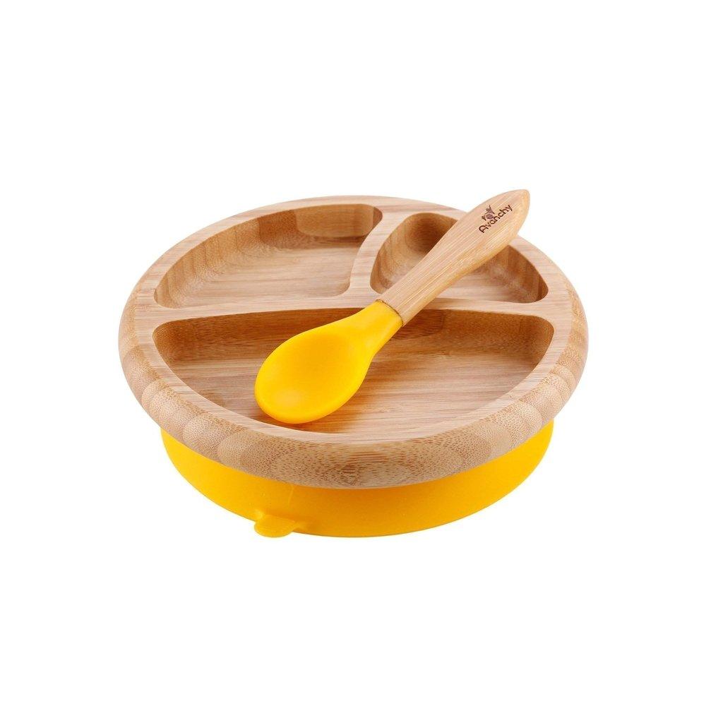 AVANCHY | Assiette à succion en bambou avec cuillère | Petite (4M+) - Avanchy