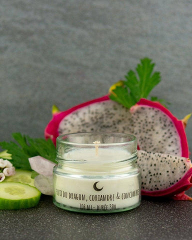 L'ATTRAPE LUCIOLE | Bougie de cire de soya écologique | Fruit du dragon, coriandre et concombre