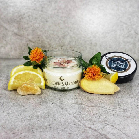 L'ATTRAPE LUCIOLE | Bougie de cire de soya écologique | Miel citron et gingembre