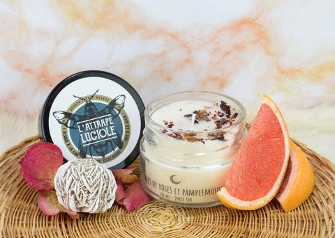 L'ATTRAPE LUCIOLE | Bougie de cire de soya écologique | Pétales de roses et pamplemousse