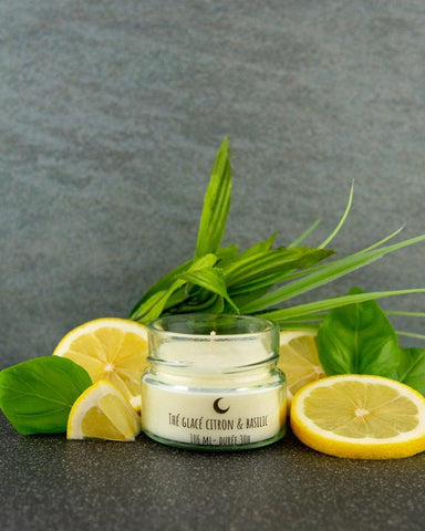 L'ATTRAPE LUCIOLE | Bougie de cire de soya écologique | Thé glacé, citron et basilic